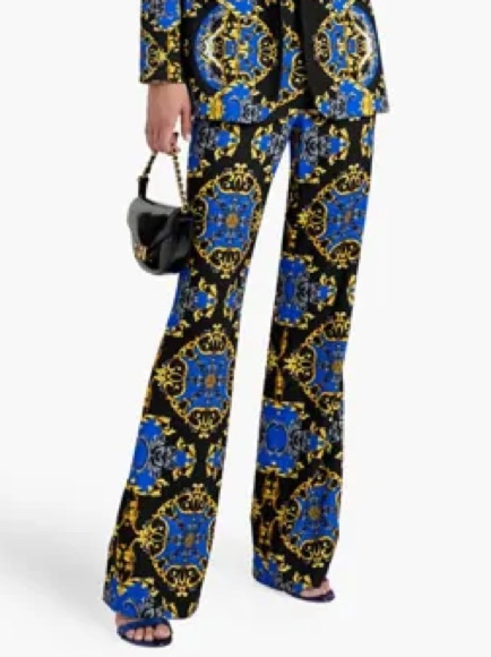 Alice + Olivia Teeny Regal Romance Sapphire Flare Pants Midrise Black Baroque 12